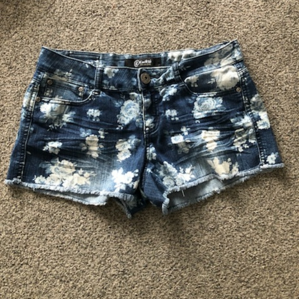 Macy's Floral Blue Denim Shorts
